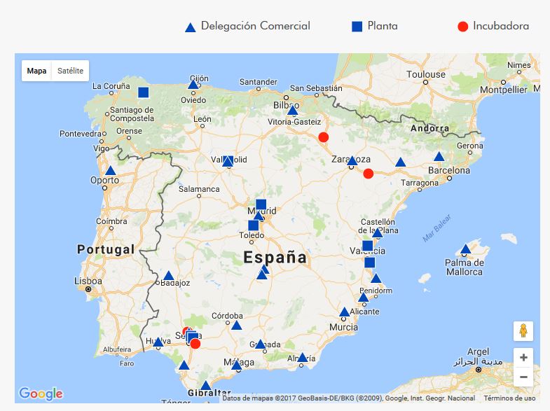 Distribución de los Centros de SADA en la Península Ibérica en junio 2017